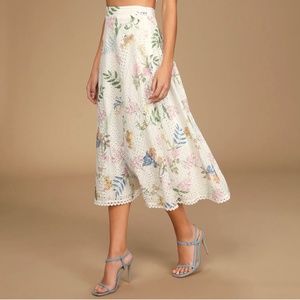Sweet At Heart White Floral Embroidered Midi Skirt